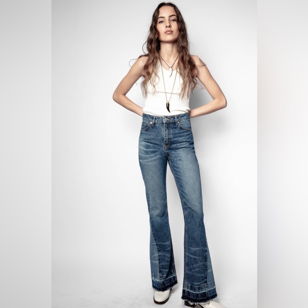 Zadig & Voltaire Jane B Blue Flare Denim Jeans Two Tone Flare High Waisted 80’s